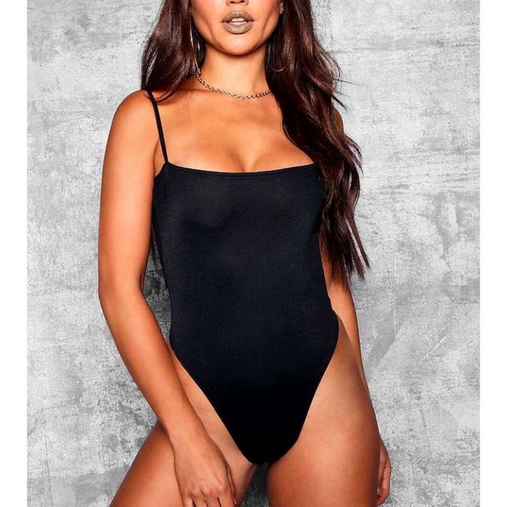 Black spaghetti strap basic bodysuit